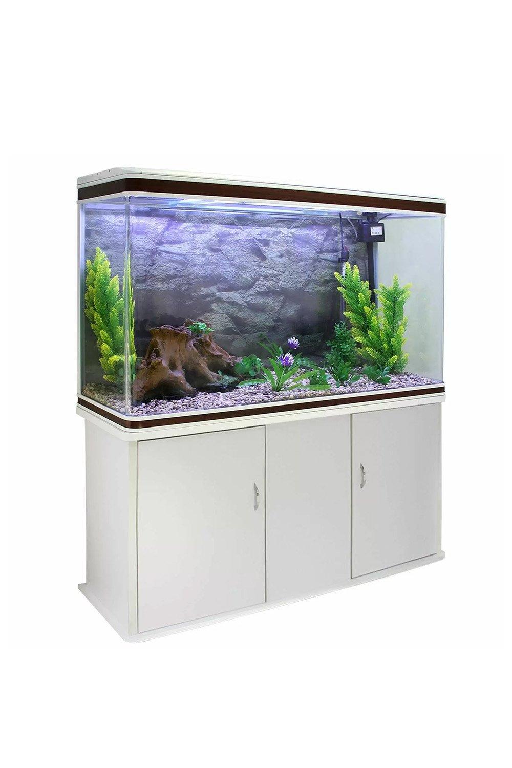 Aquarium Fish Tank & Cabinet with Complete Starter Kit - White Tank & Natural Gravel